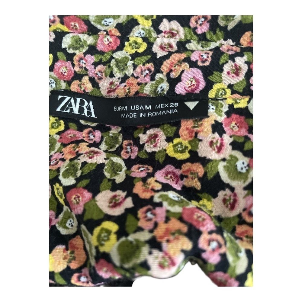 Zara  Ditsy Floral V-Neck Button Down Shirt Dress with Flared Sleeves - Picture 6 of 6